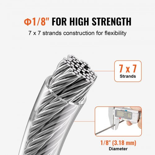 Wire Rope Kit 18 100 ft 304 Stainless Steel Cable with 59 Accessories