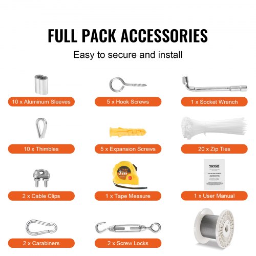 Wire Rope Kit 18 100 ft 304 Stainless Steel Cable with 59 Accessories