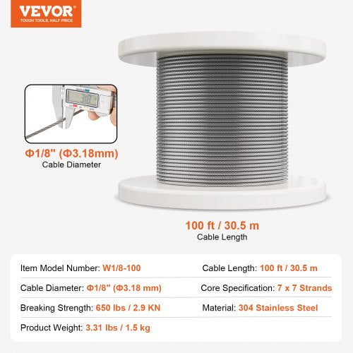 Wire Rope Kit 18 100 ft 304 Stainless Steel Cable with 59 Accessories