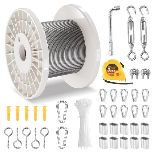 Wire Rope Kit 18 100 ft 304 Stainless Steel Cable with 59 Accessories