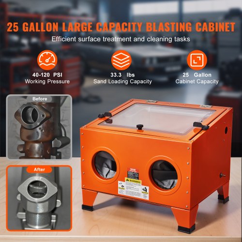 25 Gallon Sandblasting Cabinet 40120PSI Portable Benchtop Sand Blasting
