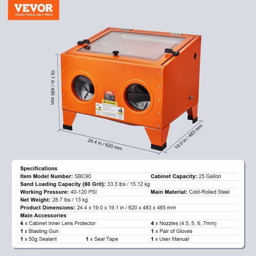 25 Gallon Sandblasting Cabinet 40120PSI Portable Benchtop Sand Blasting