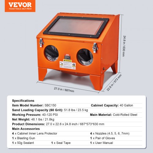 40 Gallon Sandblasting Cabinet 40120PSI Portable Benchtop Sand Blasting