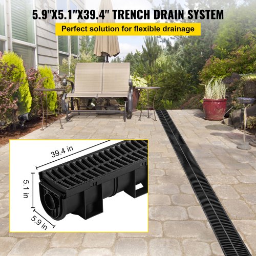 Trench Drain System Channel Drain with Plastic Grate 59x51Inch HDPE