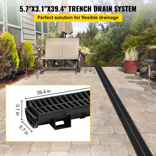 Trench Drain System Channel Drain with Plastic Grate 57x31Inch HDPE
