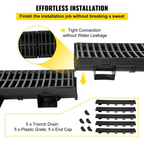 Trench Drain System Channel Drain with Plastic Grate 57x31Inch HDPE