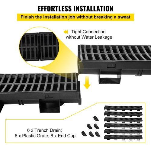Trench Drain System Channel Drain with Plastic Grate 58x31Inch HDPE
