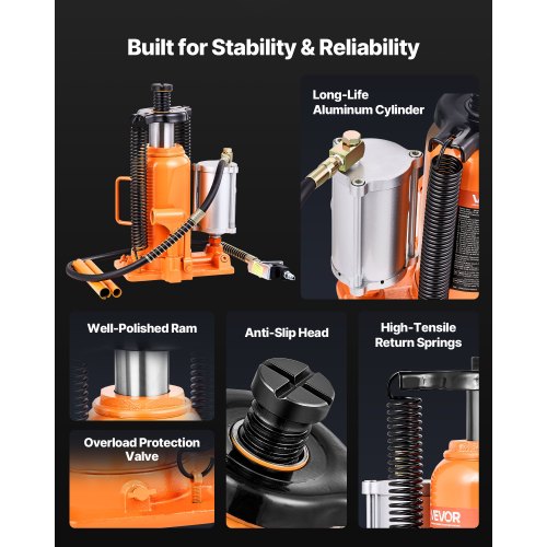 Air Hydraulic Bottle Jack 20 Ton 44092 lbs Capacity 102195 Inch