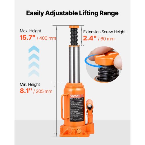 Hydraulic Bottle Jack 12 Ton 26455.5 lbs Capacity 81157 Inch Lifting