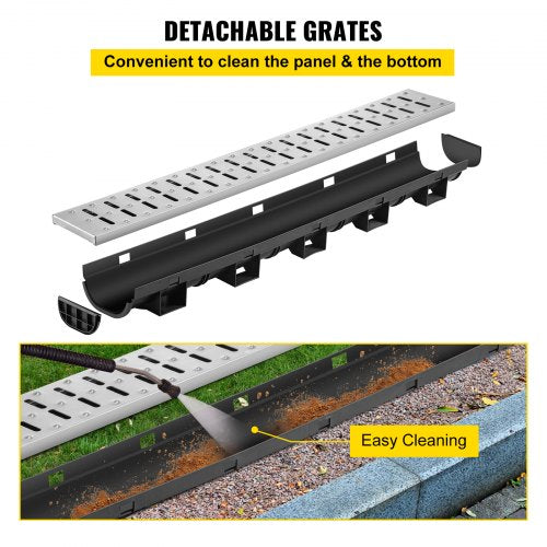 Trench Drain System Channel Drain with Metal Grate 57x31Inch HDPE
