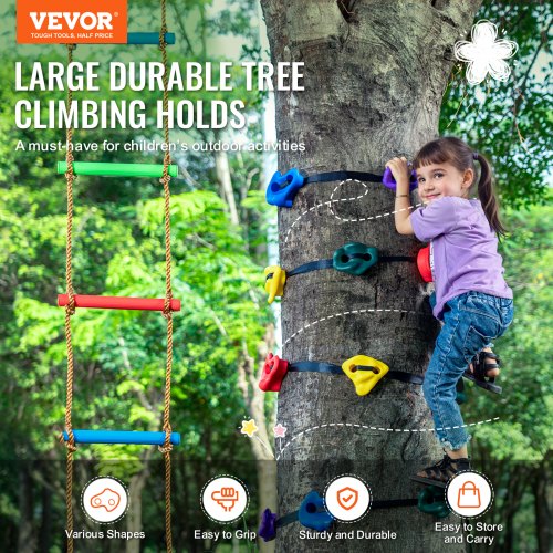Ninja Tree Climbing Kit 12 Tree Climbing Holds 6 Ratchet Straps and a Climbing