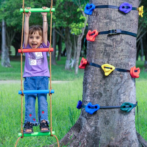 Ninja Tree Climbing Kit 12 Tree Climbing Holds 6 Ratchet Straps and a Climbing