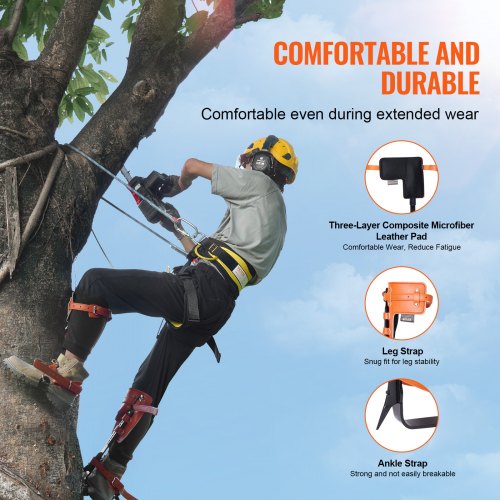 Tree Climbing Spikes Set 1 Pair Alloy Steel Climbing Spurs with Safety Rope