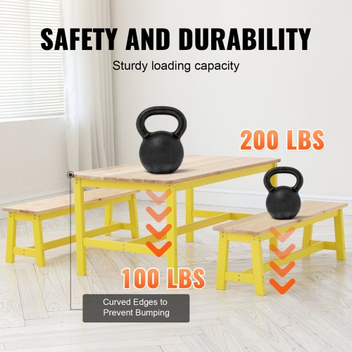 Kids Table and Bench Set Toddler Table and Chair Set of 3 Wood Activity