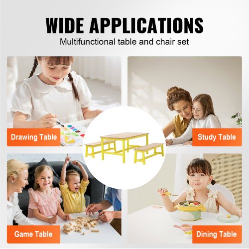 Kids Table and Bench Set Toddler Table and Chair Set of 3 Wood Activity
