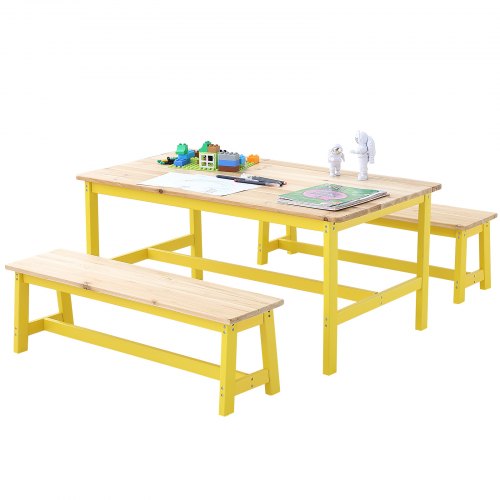 Kids Table and Bench Set Toddler Table and Chair Set of 3 Wood Activity