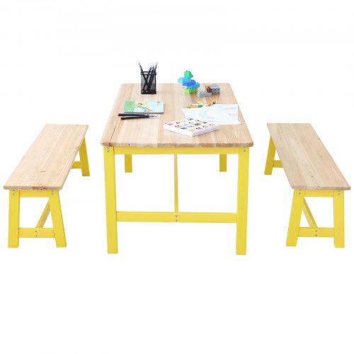 Kids Table and Bench Set Toddler Table and Chair Set of 3 Wood Activity