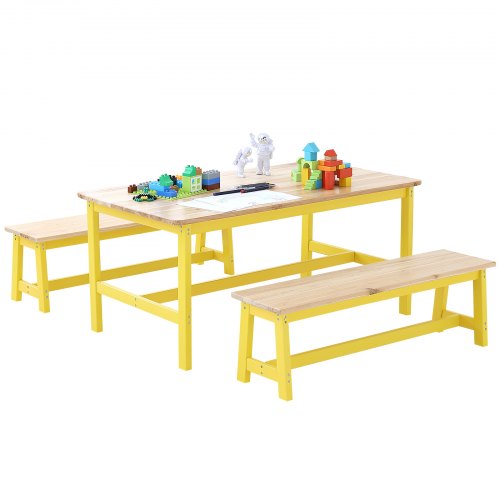 Kids Table and Bench Set Toddler Table and Chair Set of 3 Wood Activity