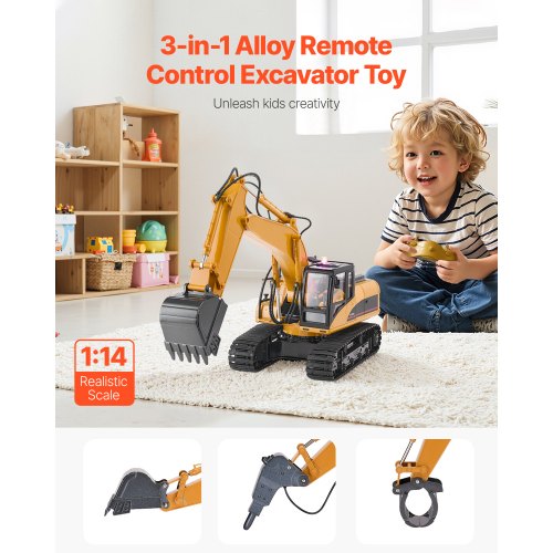 Remote Control Excavator Toy 15 Channel 3 in 1 Remote Control Digger with Metal