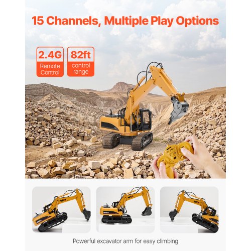 Remote Control Excavator Toy 15 Channel 3 in 1 Remote Control Digger with Metal