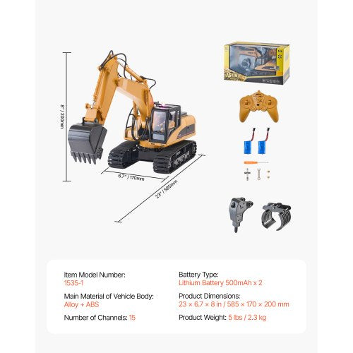 Remote Control Excavator Toy 15 Channel 3 in 1 Remote Control Digger with Metal