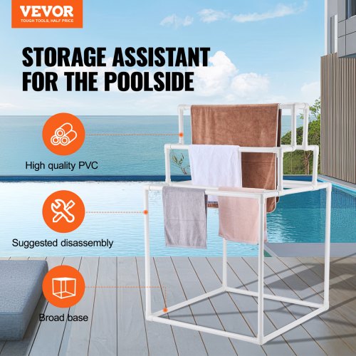 Towel Rack 8 Bars Outdoor PVC Towel Holder Freestanding Pool Towel Hanger
