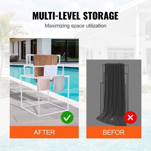 Towel Rack 8 Bars Outdoor PVC Towel Holder Freestanding Pool Towel Hanger