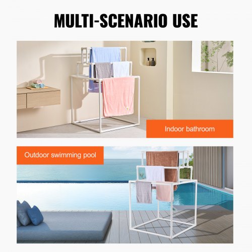 Towel Rack 8 Bars Outdoor PVC Towel Holder Freestanding Pool Towel Hanger