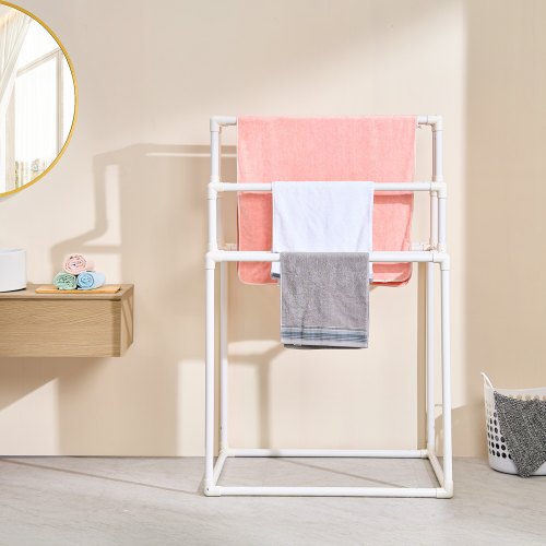 Towel Rack 8 Bars Outdoor PVC Towel Holder Freestanding Pool Towel Hanger