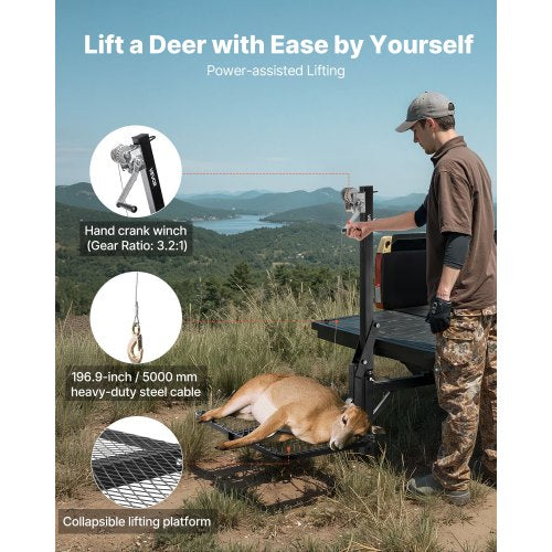 Hitch Deer Hoist with Lifting System Platform 300 lbs Load Capacity Game