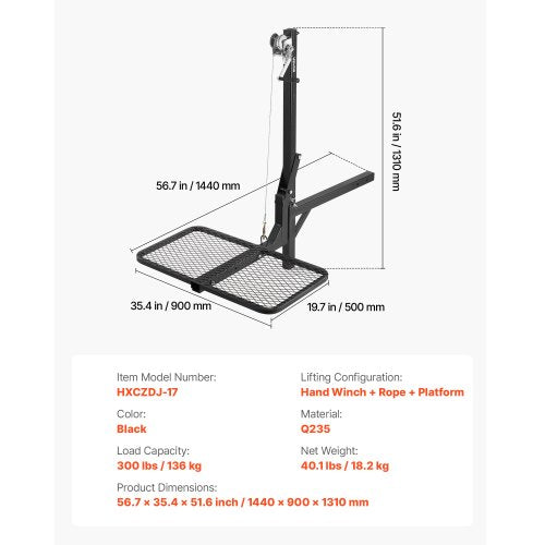 Hitch Deer Hoist with Lifting System Platform 300 lbs Load Capacity Game
