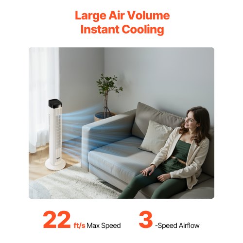Tower Fan 22 fts Velocity Quiet Floor Fan 70° Oscillating Fans for Indoors