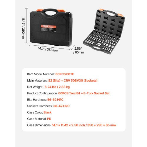 Torx Bit Socket and External Torx Socket Set 60Piece T6T70 TT6TT70