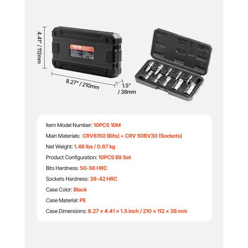 XZN Triple Square Spline Bit Socket Set 10Piece M4  M18 Premium CrV