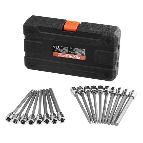 Extra Long Allen Hex Bit Socket Set 18Piece 38 inch Drive S2 Alloy Steel