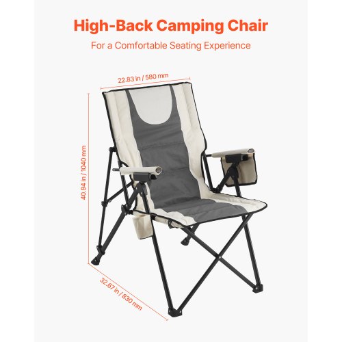 Folding Camping Chair 3 Reclining Positions Outdoor High Back Camping