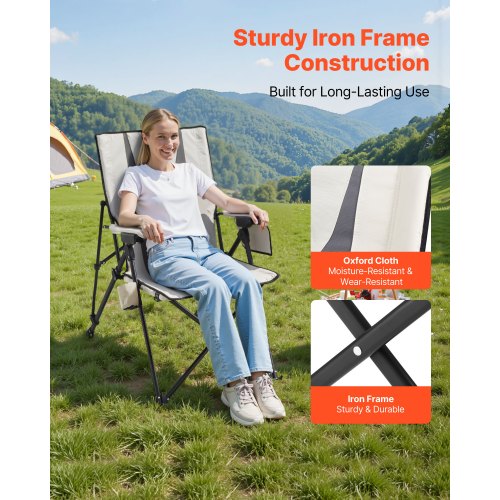 Folding Camping Chair 3 Reclining Positions Outdoor High Back Camping