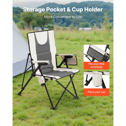 Folding Camping Chair 3 Reclining Positions Outdoor High Back Camping