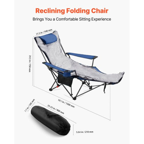 Reclining Camping Chair 4 Adjustable Positions Portable Folding Lounger