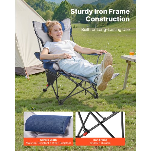Reclining Camping Chair 4 Adjustable Positions Portable Folding Lounger