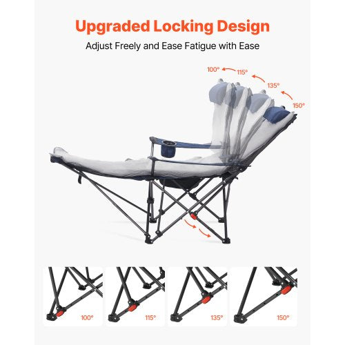 Reclining Camping Chair 4 Adjustable Positions Portable Folding Lounger