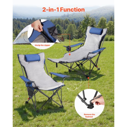 Reclining Camping Chair 4 Adjustable Positions Portable Folding Lounger
