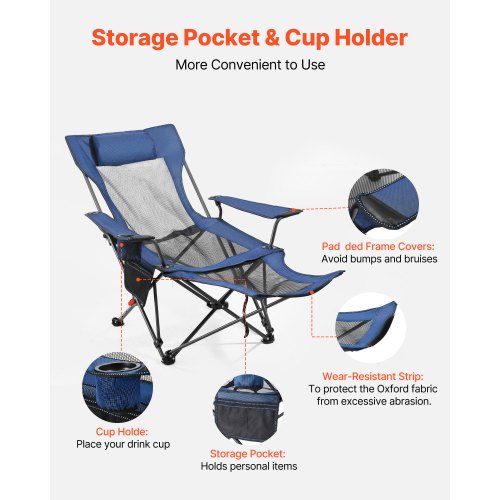 Reclining Camping Chair 4 Adjustable Positions Portable Folding Lounger