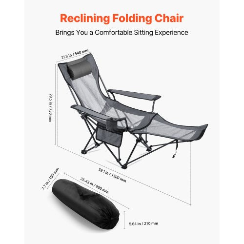 Reclining Camping Chair 4 Adjustable Positions Portable Folding Lounger 1