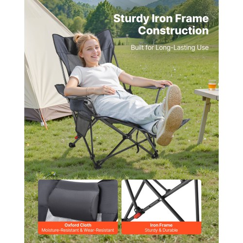 Reclining Camping Chair 4 Adjustable Positions Portable Folding Lounger 1