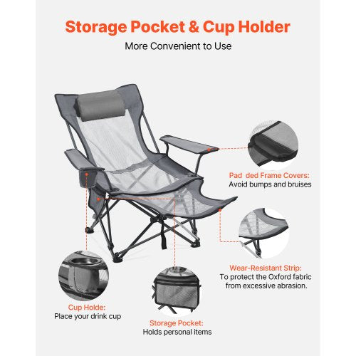 Reclining Camping Chair 4 Adjustable Positions Portable Folding Lounger 1