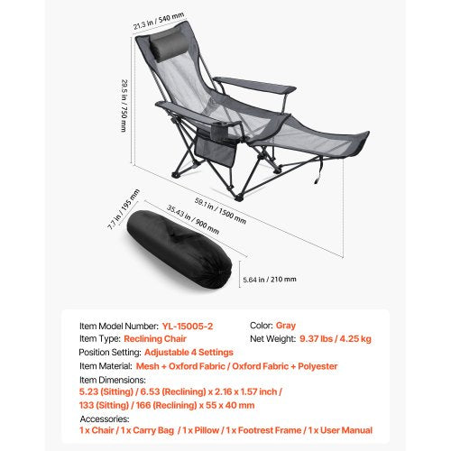 Reclining Camping Chair 4 Adjustable Positions Portable Folding Lounger 1