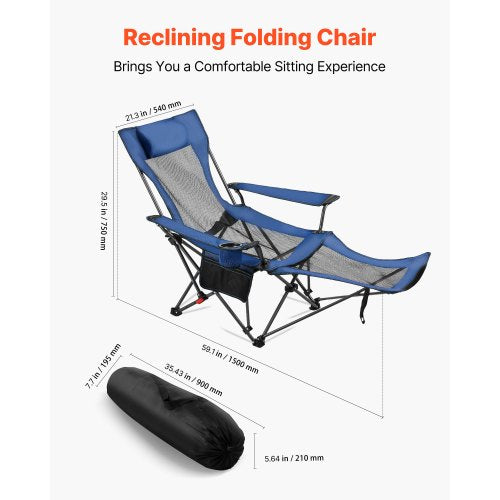 Reclining Camping Chair 4 Adjustable Positions Portable Folding Lounger 2