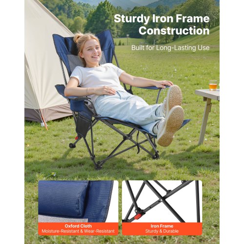 Reclining Camping Chair 4 Adjustable Positions Portable Folding Lounger 2