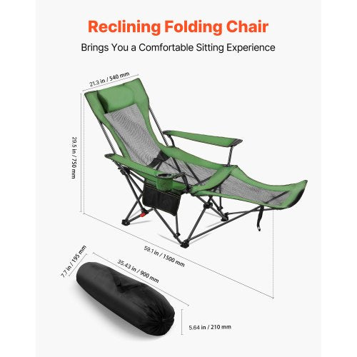 Reclining Camping Chair 4 Adjustable Positions Portable Folding Lounger 3